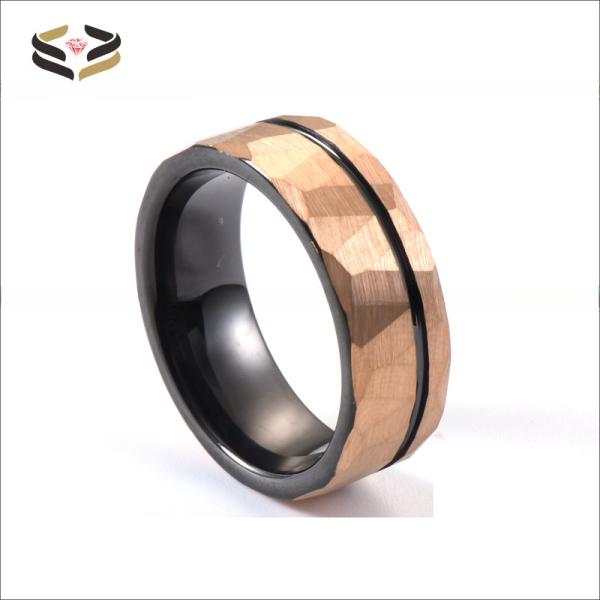 Jewelry Main Material Tungsten 8mm Black Rose Gold Faceted Ring for Geometric Engagement and Anniversary