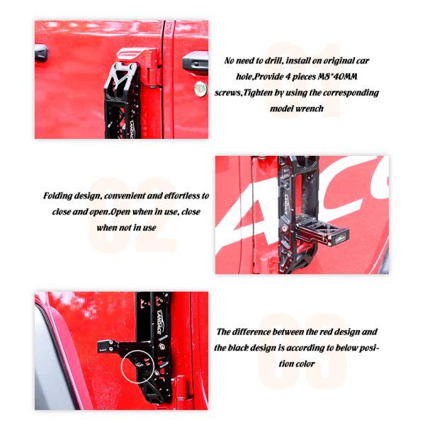Off Road Aluminium Alloy Side Door Hinge Foldable Step Foot Pedal for Jeep Wrangler