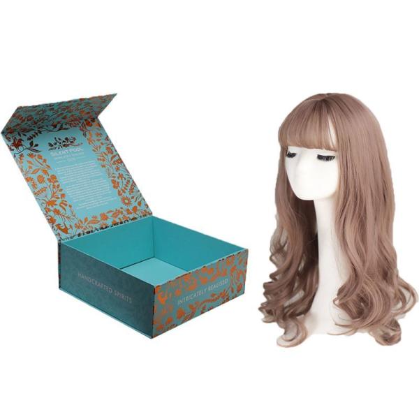 Customized Luxury Cardboard Paper Wig Hair Extension Magnetic Folding Packaging Boxes Premium Ribbon Art Packing Box with Sponge Lining