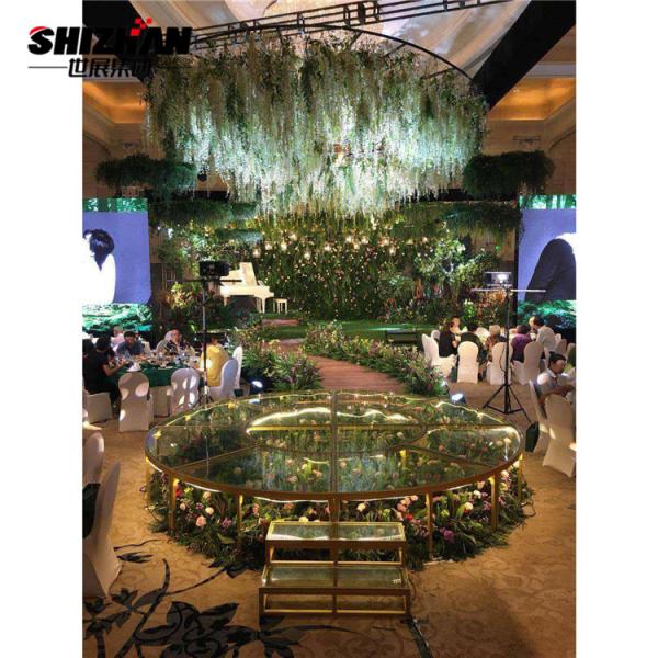 Large Corporate Event Stage Retractable Acrylic Tempered Glass Lights Round Stage