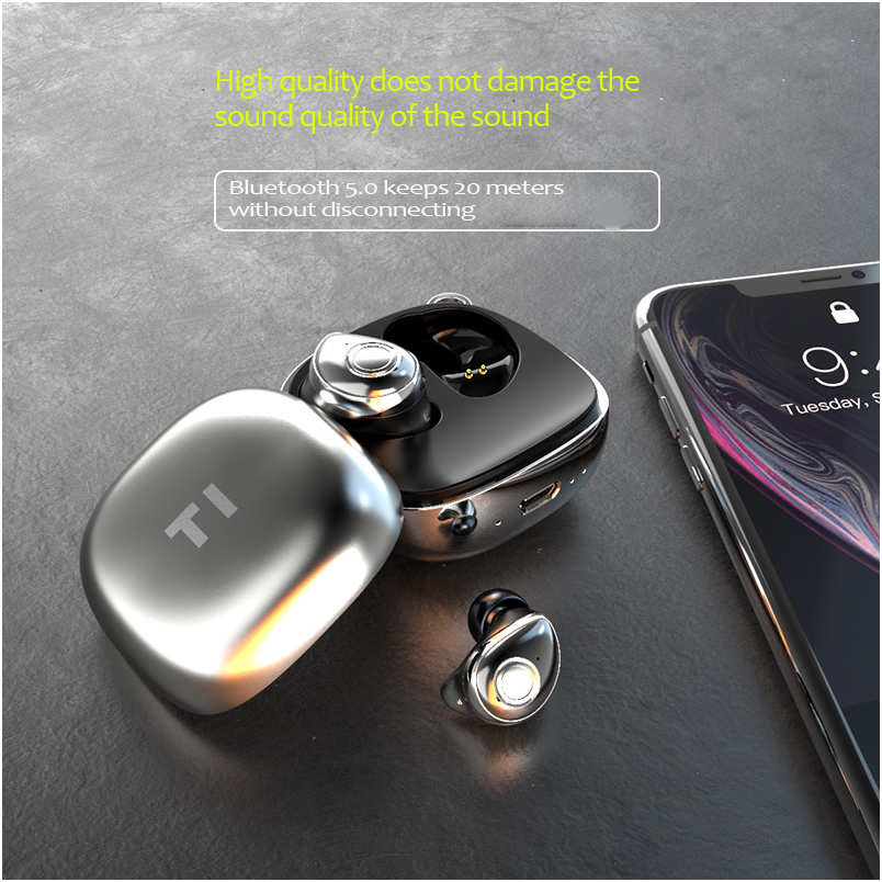 T1 V5.0 Wireless Bluetooth Headphones Waterproof Super Light With Charging Box Space