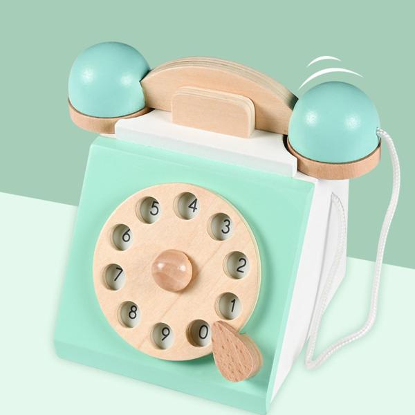 Retro Simulation Phone Playset Wooden Toys Role Play Educational