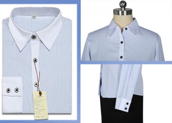 Modern Corporate Office Uniforms Ladies / Blue And White Stripe Shirt