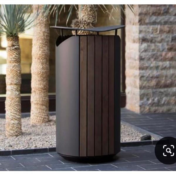 Outdoor 30 Gallon Commercial Wood And Steel Garbage Bin Outside Garden Large Dustbin Street Park Wooden Garbage