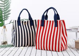 Cheap Reusable Lunch Cooler Bags Stripe Pattern With Pure Cotton Texture Handle wholesale