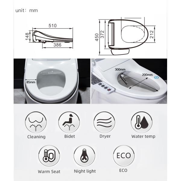 Sanitary Ware Smart Toilet Seat Cover , Heated Toilet Seat Bidet ISO Approved