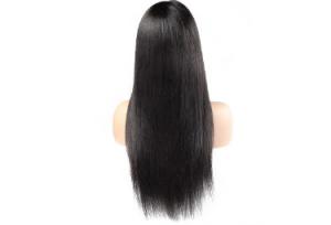 Cheap Natural Black Full Lace Wig With Bangs 100% Virgin Silk Straight Human Hair Wigs wholesale