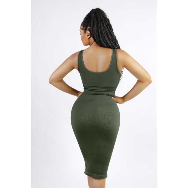 2024 Women's Elegant Casual Style Midi Shapewear Dress with Removable Pads