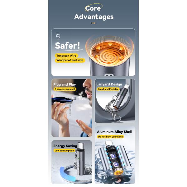 ESSAGER ES-OTG26 OTG Lighter Portable USB Type C Electric Lighter with Private Mold and Aluminum Alloy Material