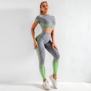 China Blue Variegated Stretchable Seamless Yoga Sets Eco Sustainable Yoga Wear on sale