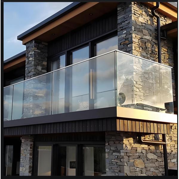 Modern Aluminum Glass Balcony Railing Weatherproof Indoor Outdoor