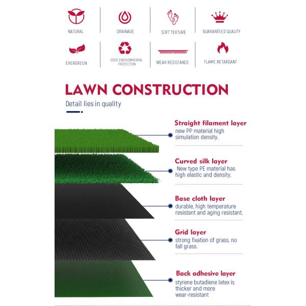 Synthetic Carpet Artificial Grass With 40mm Pile Height Home Garden Decoration