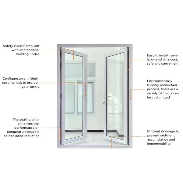 Modern Residential PVC Glass Entry Door Vinyl Casement French Doors Cutomized