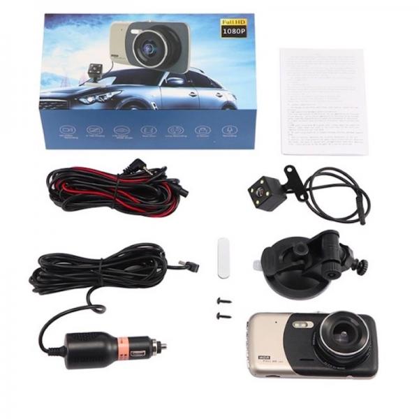 Front Rear Car Dual Camera Dash Cam Recorder 4 Inch Front 1080P Back 720P