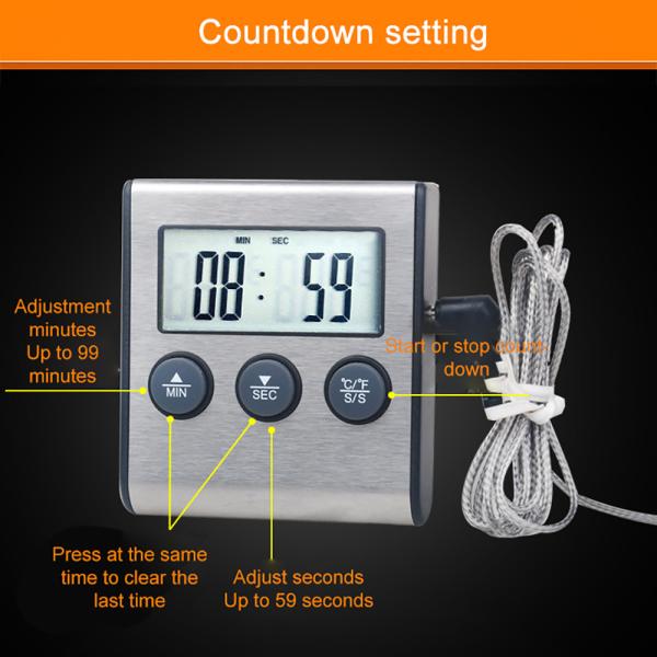 Instant Read Digital Meat BBQ Cooking Thermometer With Stainless Steel Probe