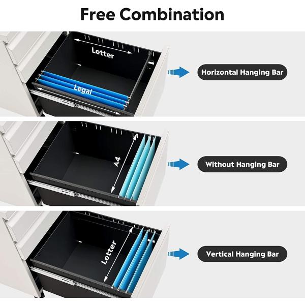 Knocked Down 3 Drawer Steel Mobile Pedestal Drawers Humanized Anti Dumping