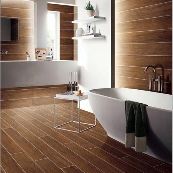 Imitate Solid Wooden Texture Straight Edges Full Body Porcelain Tiles Wear Resistant