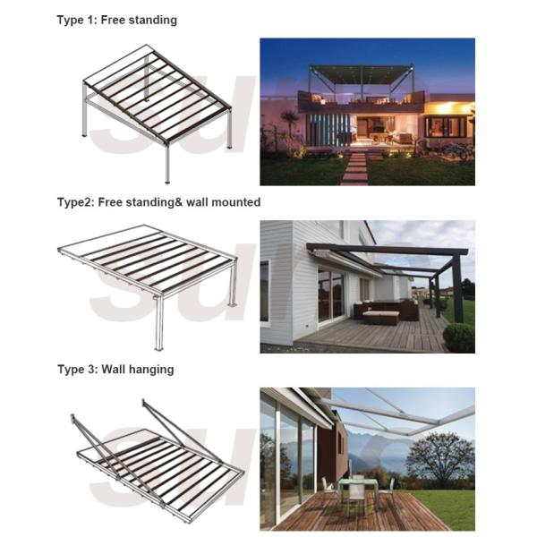 Outdoor Retractable Roof Awning Pvc Fabric Metal Pergola Pvc Coated Sail Finishing