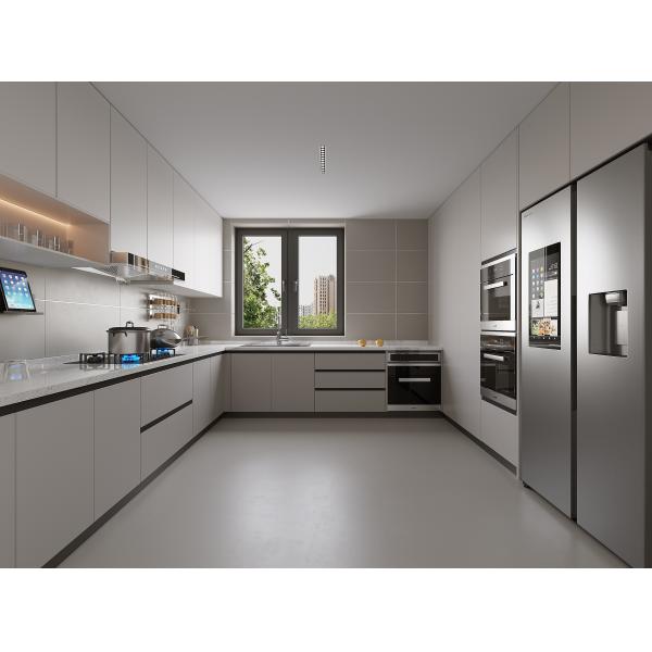 Modern wood design kitchen cabinet close-up