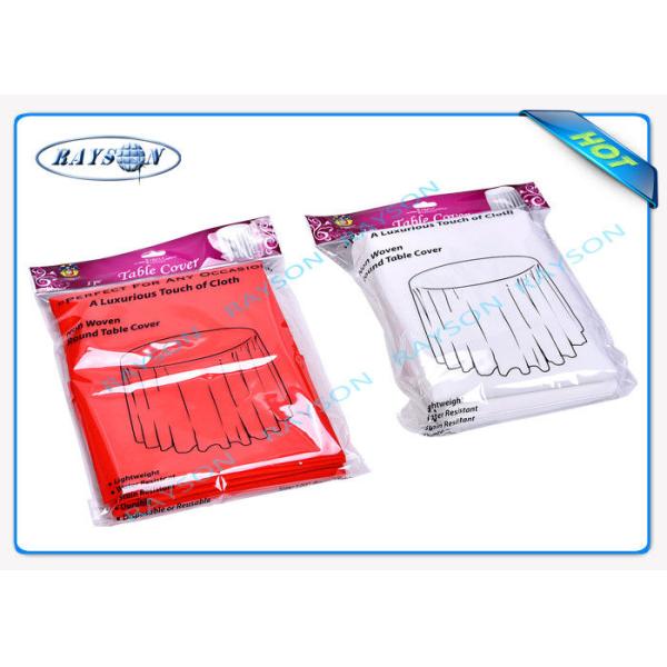 50 Gram Thickening Nonwoven Tablecloth 160 / 170 Round White / Red TNT Table Cover