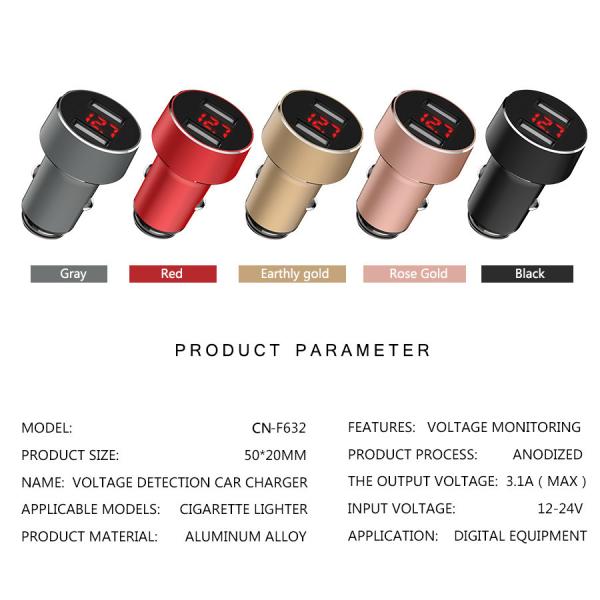 3.1A Dual USB CAR CHARGER with Voltage Monitoring Aluminum Alloy Multi colors to choose Automatic Matching Voltage