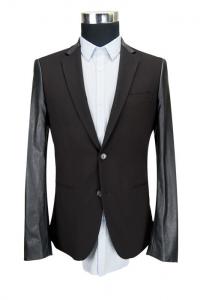 China Leather Sleeves Mens Tailored Casual Blazer Jacket , Mens Black Blazer Jacket on sale