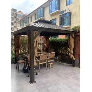 Aluminum Hardtop Gazebo, Pergola With Mesh Netting, Backyard, Garden, Black