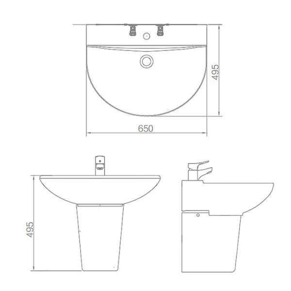 ARROW Wall Hung Basin With Half Pedestal , Lavatory Semi Pedestal Wash Basin