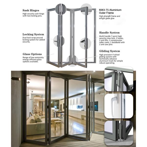 Europe Standard Aluminium Exterior Patio Accordion Bifold Glass Door For Outdoor