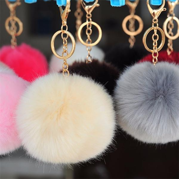 New fancy cute cheap faux fox fur pom pom ball key chain / Small pom pom key chain / Animal pom pon