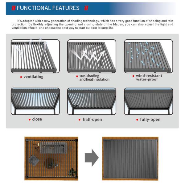 3m X 3m Light Duty Aluminum Pergola With Adjustable Louvers And Led Lights