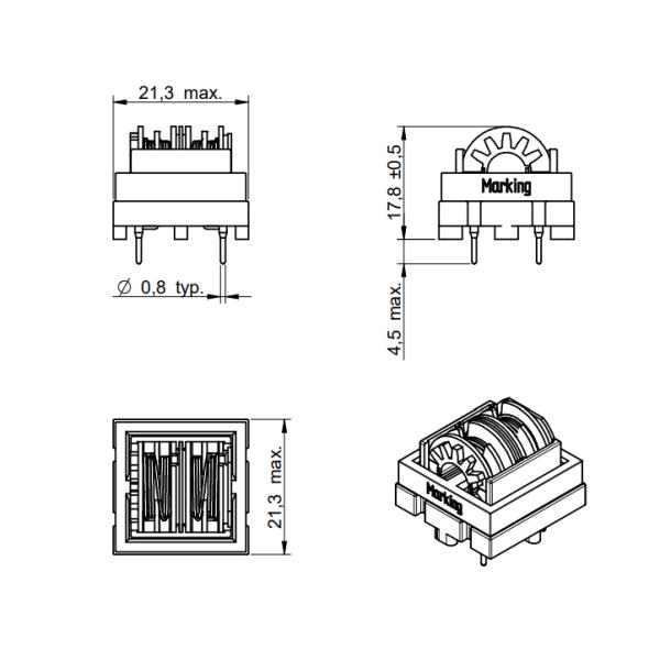 7448640403 Closed rectangular ferrite core Common Mode Choke