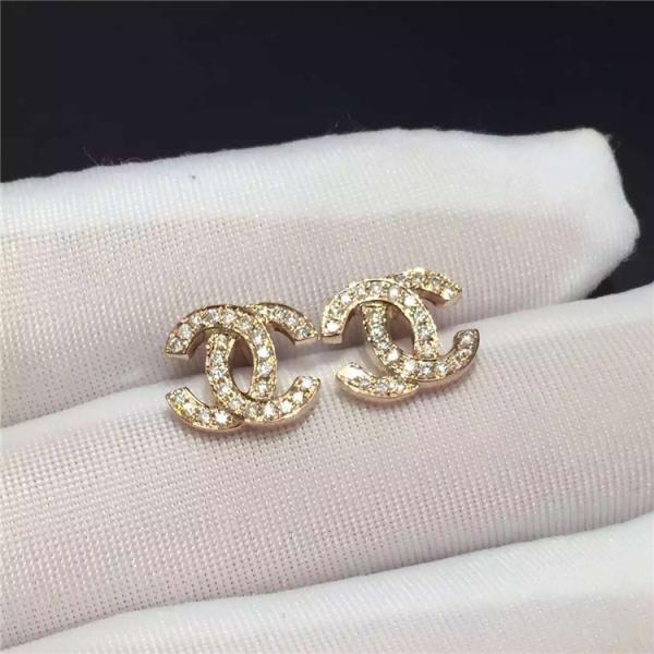 Logo Earrings in 18K White Gold Pave Diamonds Fashion Lady Jewelry Global Shipping