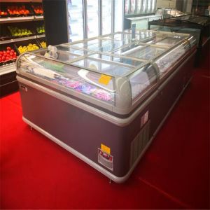 Supermarket Commercial Island Freezer Sliding Glass Curved Lid Chest Combined