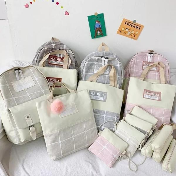 Women Travel Backpack Sets 4pc Sturdy Laptop Backpack Teens Canvas