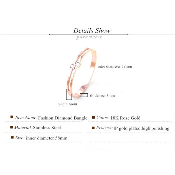 Elegant Jewelry Fashion Women Stainless Steel Diamond Gold Plated Bangle