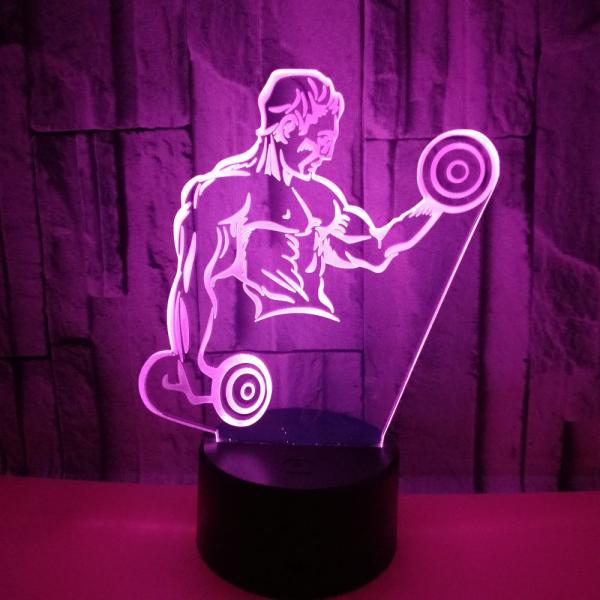 Hot muscle man 3D night light Dumbbell fitness colorful touch remote control LED visual light Gift 3D table lamp