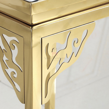 Elegant Square Marble Stainless Steel Coffee Table Carving Corner Flower Stand