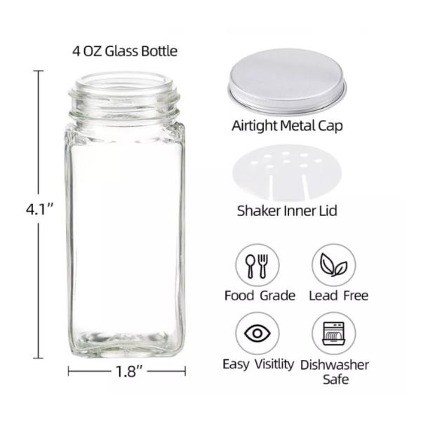 12pcs 120ml Kitchen Square Spice Jars With Shaker Lids And Airtight Metal Lids