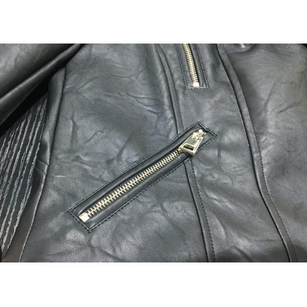 Black Textured Pleather Ladies PU Jacket Asymmertrical Zip Through For Women