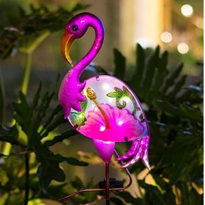 Cheap Metal 37.5'' 8LEDs Pink Flamingo Solar Garden Stake wholesale
