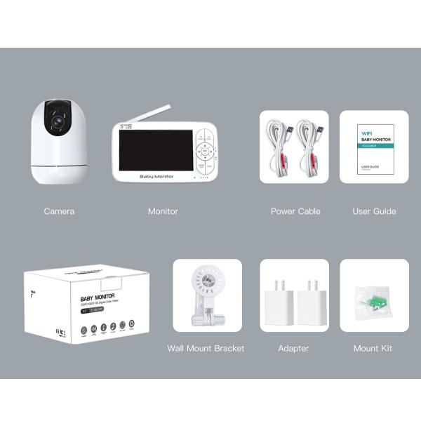 2.4Ghz Wireless Baby Monitor with 1080P PTZ Camera and 5000mAh Battery