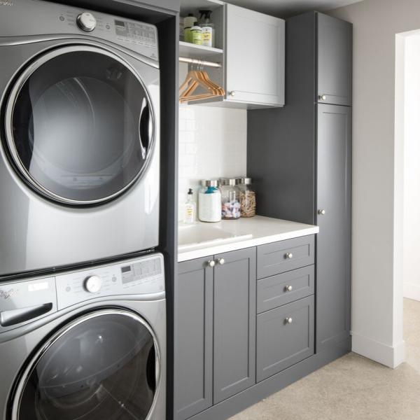Customized Solid Dark Grey Bathroom Cabinet Shaker Washing Machine Cabinet