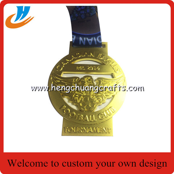 Matt gold plated die cast medal, souvenir award ribbon medals for souvenir