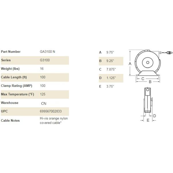 100ft. Spring Retractable Grounding Reels,Industrial-Duty / Heavy-Duty Static Grounding Hose Reels Cable
