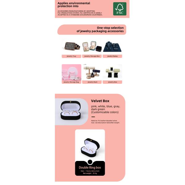 Personalized Custom Black Velvet Jewelry Packaging Wedding Engagement Double Ring Luxury Jewellery Box