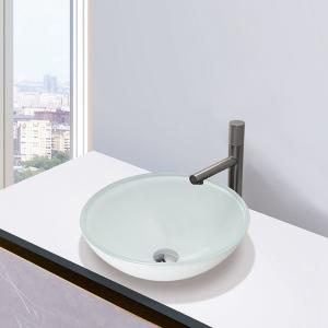 China High Glossy White Round Tempered Glass Sink Bathroom Countertop Sink on sale