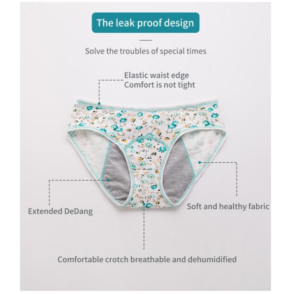 3 Layer Girl Cotton Period Underwear Female Printed Menstrual Period Panties Breathable Physiological Panties