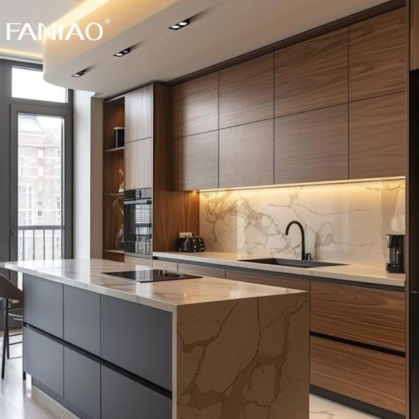 Custom Villa Kitchen Cabinet Modern Grey Industrial Design Kitchen Cabinet With Island