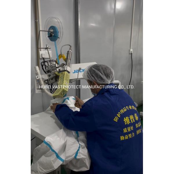 En14126 Standard 65GSM Cat III Type 4/5/6 Blue Tape White Coverall Disposable CE Approved